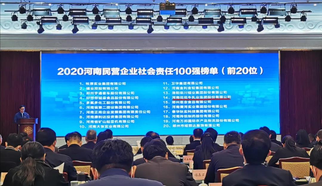 快訊 | 2020河南民營企業(yè)100強發(fā)布 花花牛榮獲“河南民營企業(yè)現(xiàn)代農(nóng)業(yè)100強”、“河南民營企業(yè)社會責任100強”雙榮譽